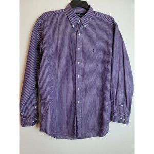 Rqlph Lauren Men's  16 1/2 Long ‎ Purple/Black/White Striped Long Shirt